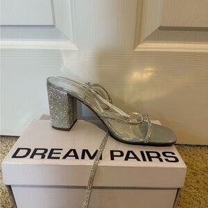 Dream Pairs Silver Chunky Heel Sandals